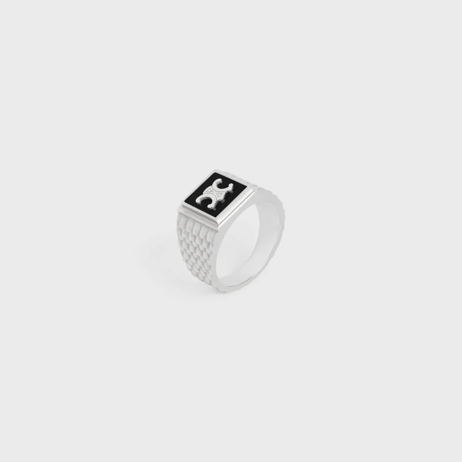 Fashion Triomphe Python Signet Ring in Onyx and Sterling Silver with Rhodium finish Bracelets & Rings
