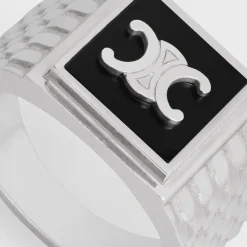 Fashion Triomphe Python Signet Ring in Onyx and Sterling Silver with Rhodium finish Bracelets & Rings