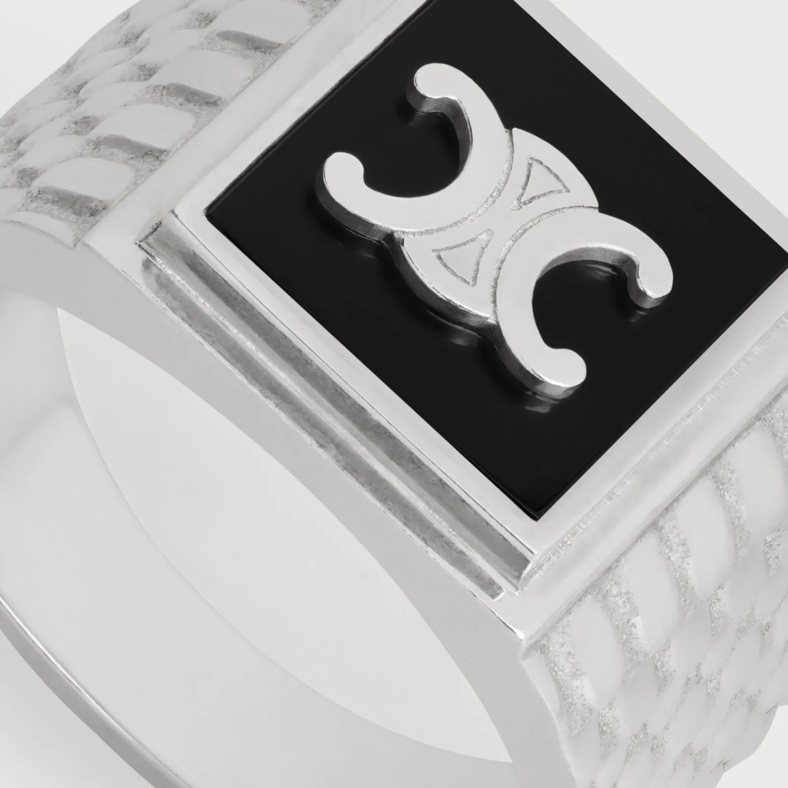 Fashion Triomphe Python Signet Ring in Onyx and Sterling Silver with Rhodium finish Bracelets & Rings