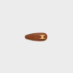 Best Triomphe Snap Hair Clip in Calfskin, Brass with Gold Finish and Steel Women Hair Accessories