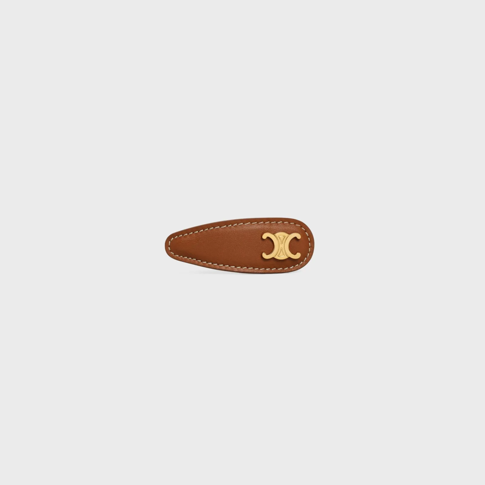 Best Triomphe Snap Hair Clip in Calfskin, Brass with Gold Finish and Steel Women Hair Accessories