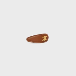 Best Triomphe Snap Hair Clip in Calfskin, Brass with Gold Finish and Steel Women Hair Accessories