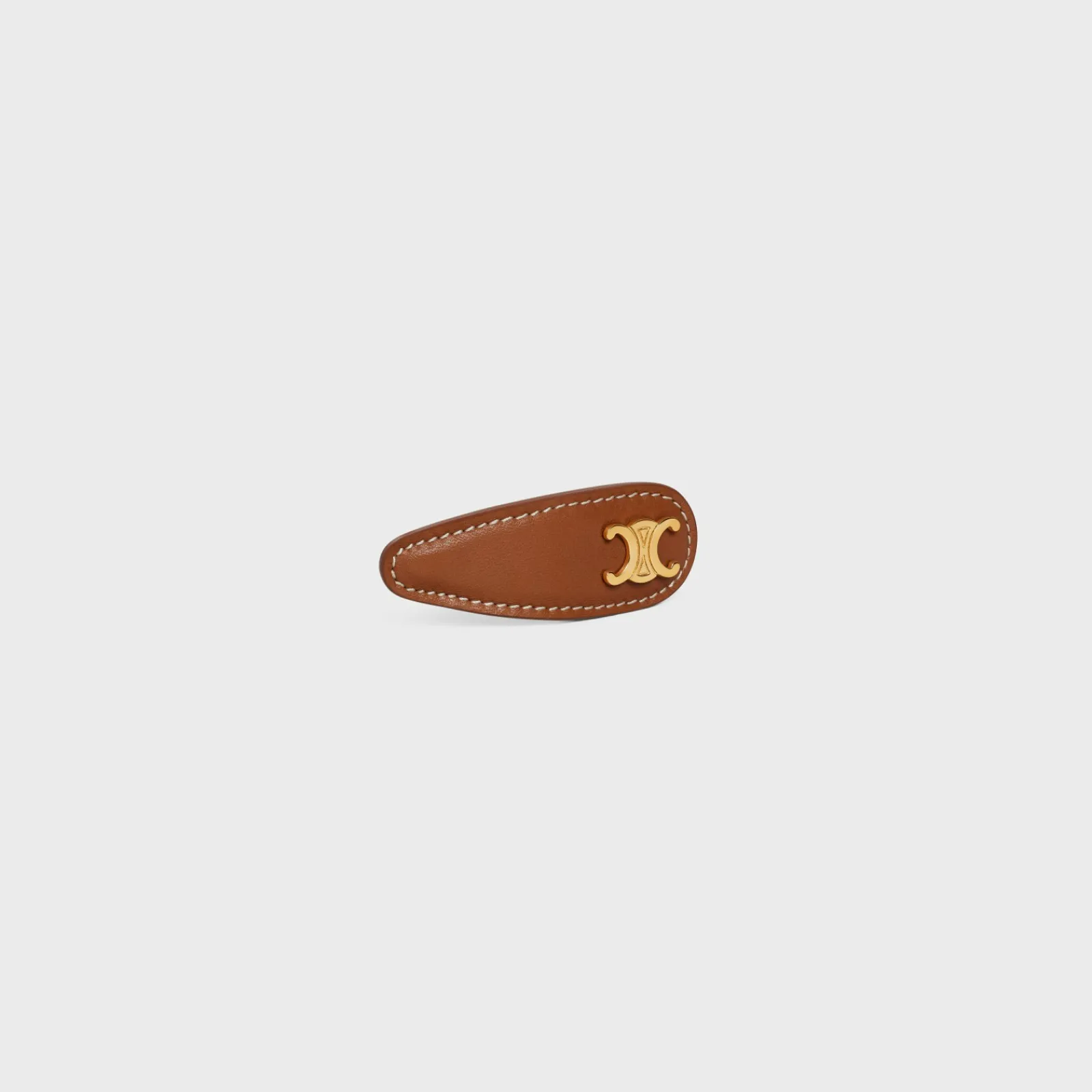Best Triomphe Snap Hair Clip in Calfskin, Brass with Gold Finish and Steel Women Hair Accessories
