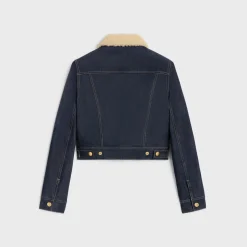 Discount trucker Sherpa jacket in raw wash denim Women Jackets