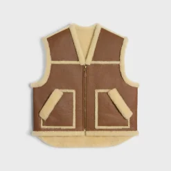 Online vintage-finish vest in shearling Women Leather And Shearling