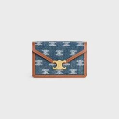 Best WALLET ON CHAIN MARGO in DENIM WITH TRIOMPHE ALL-OVER EMBROIDERY AND CALFSKIN Women Margo