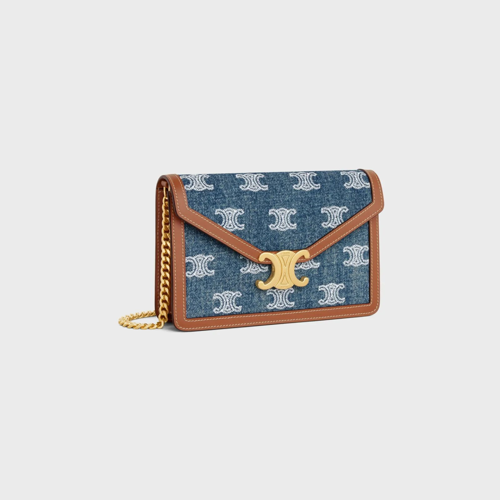 Best WALLET ON CHAIN MARGO in DENIM WITH TRIOMPHE ALL-OVER EMBROIDERY AND CALFSKIN Women Margo