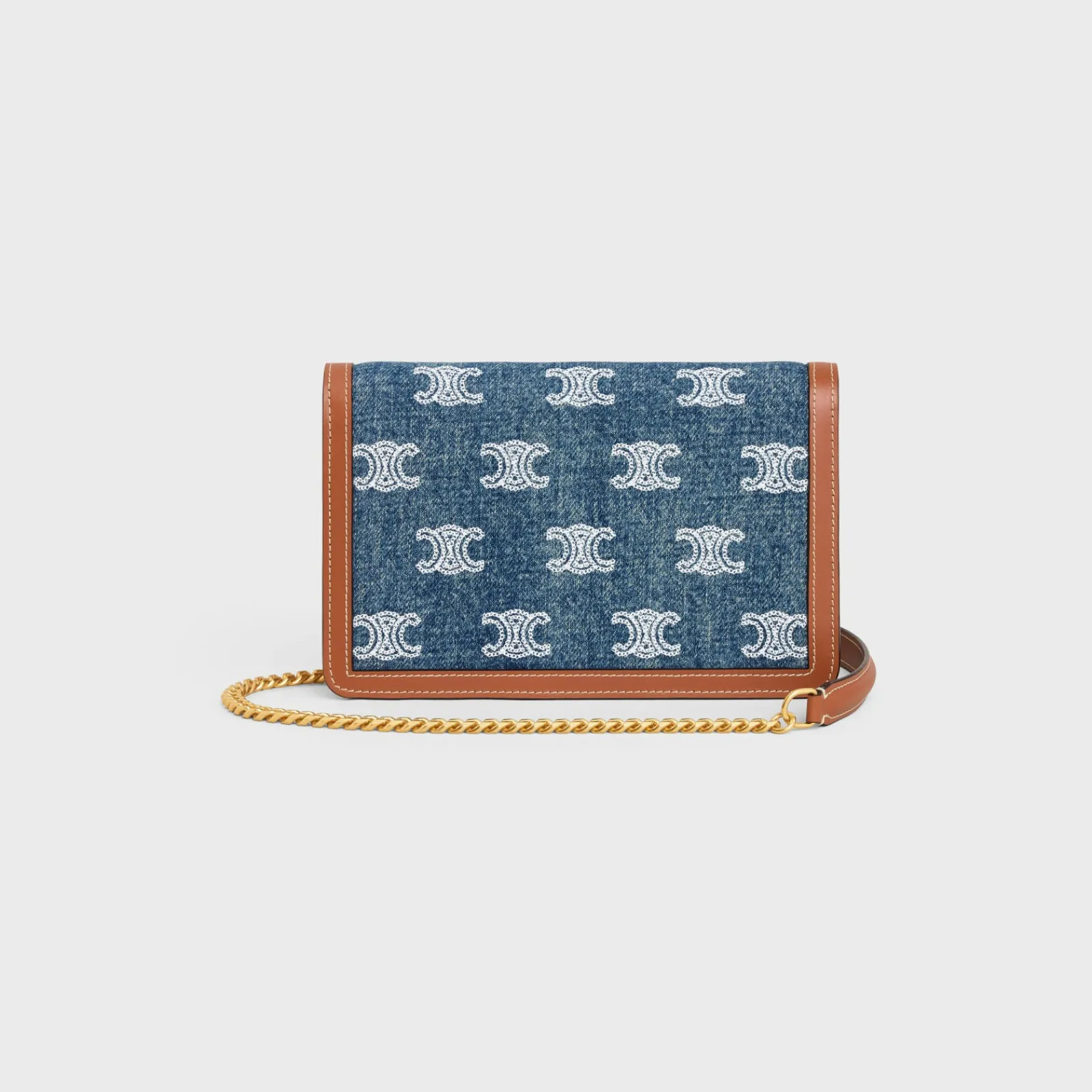 Best WALLET ON CHAIN MARGO in DENIM WITH TRIOMPHE ALL-OVER EMBROIDERY AND CALFSKIN Women Margo