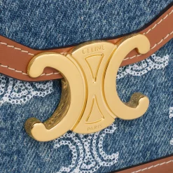Best WALLET ON CHAIN MARGO in DENIM WITH TRIOMPHE ALL-OVER EMBROIDERY AND CALFSKIN Women Margo